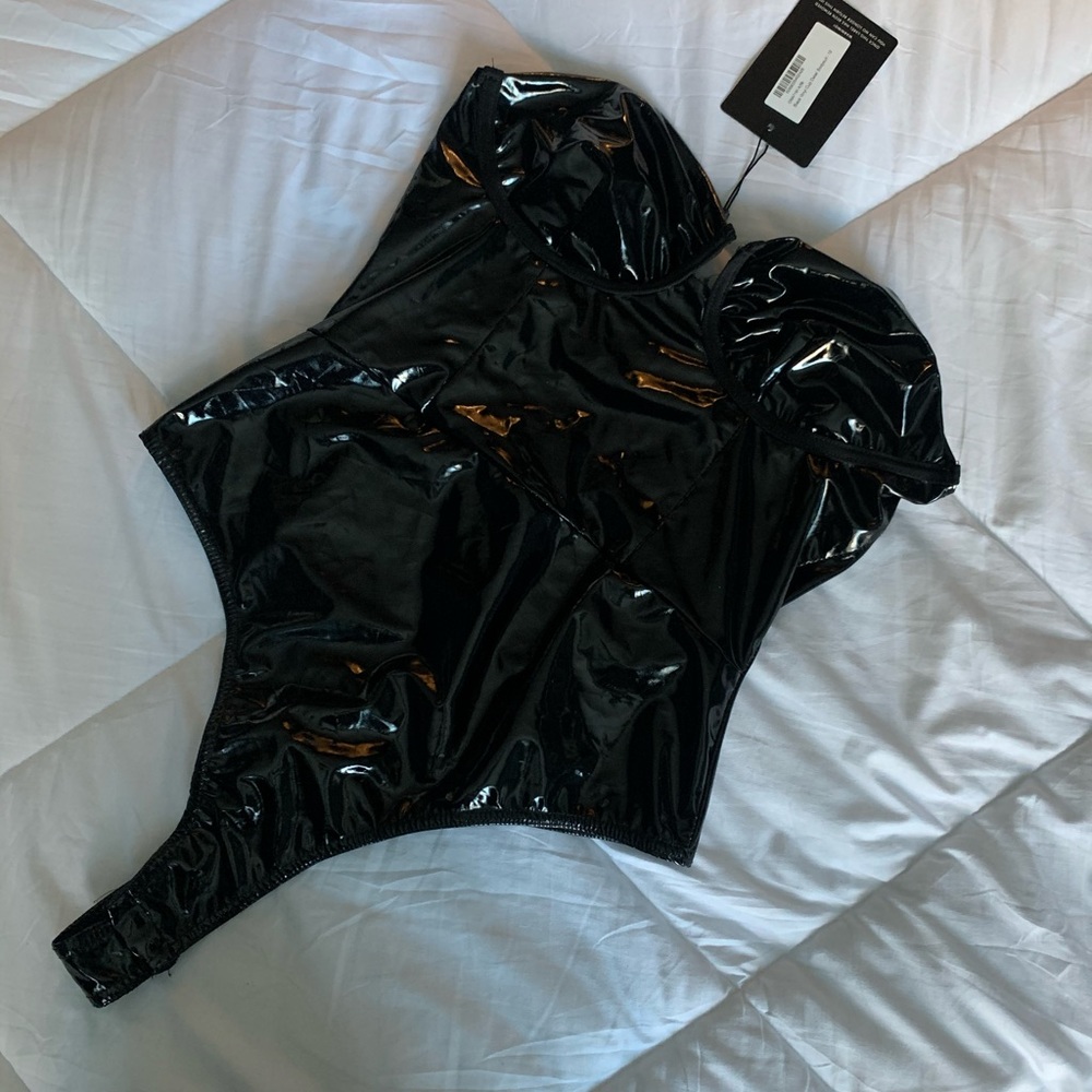 Black Vinyl Cup Detail Bodysuit